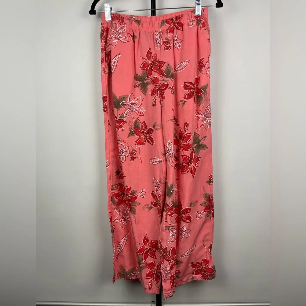 TSD Two Star Dog Pink Painted Floral Elastic Waist Tencel Linen Blend Pants